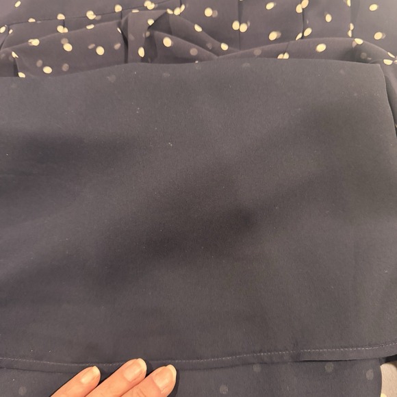 Navy Blue White Polka Dot Pleated Skirt Lined Classic Preppy Workwear 10P - Picture 7 of 7